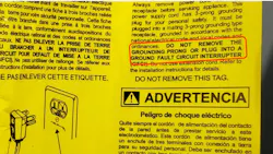 Photo 1. The instructions for this product indicate that it must not be used on a GFCI-protected outlet. That means it may not be used anywhere that GFCI protection is required by the NEC.