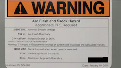 Photo 2. This arc flash warning label contains the information required by Sec. 110.16 and some extra information as well. Small electrical contractors may find it difficult to determine the information now required for the label.