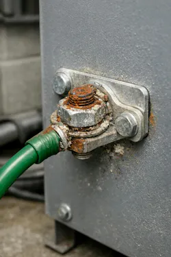 Photo 2. Don’t tighten this connection. Disassemble it, clean it, replace the fastener and locking hardware, and reassemble it. Tighten to the recommended torque — not an iota more.