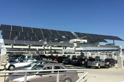 PV infrastructure can be integrated into existing site features and underutilized areas such as rooftops, parking structures, and carport canopies. Photo courtesy of Affiliated Engineers, Inc.