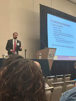 Speaker John M. Harras, counsel in the New York office of Venable LLP, provided guidance on labor and employee benefits compliance for employers in the electrical industry working on federal construction projects.